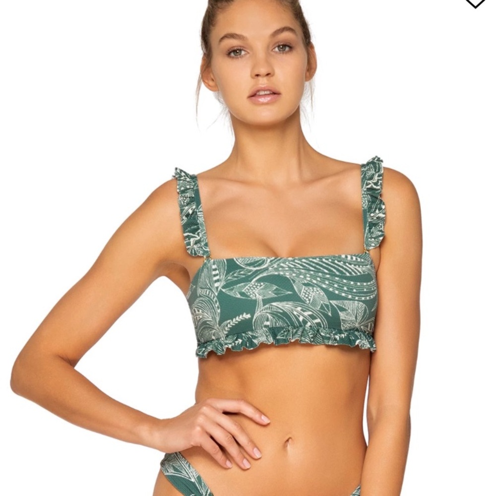 B Swim Green Tropical Leaf Bandeau Top